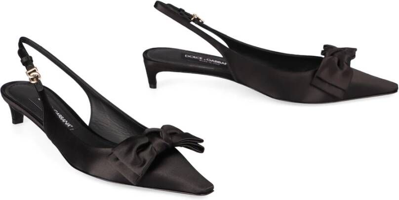 Dolce & Gabbana Zijden slingback pumps met strikdetail Black Dames