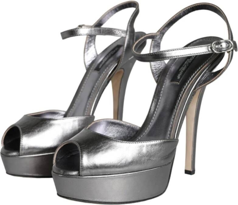 Dolce & Gabbana Zilver Metallic Leren Plateau Sandalen Gray Dames