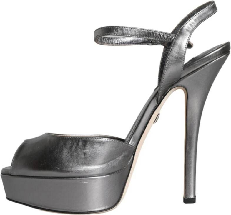 Dolce & Gabbana Zilver Metallic Leren Plateau Sandalen Gray Dames