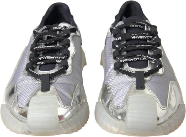 Dolce & Gabbana Zilver Zwart Nylon Lage Top Sneakers Gray Heren