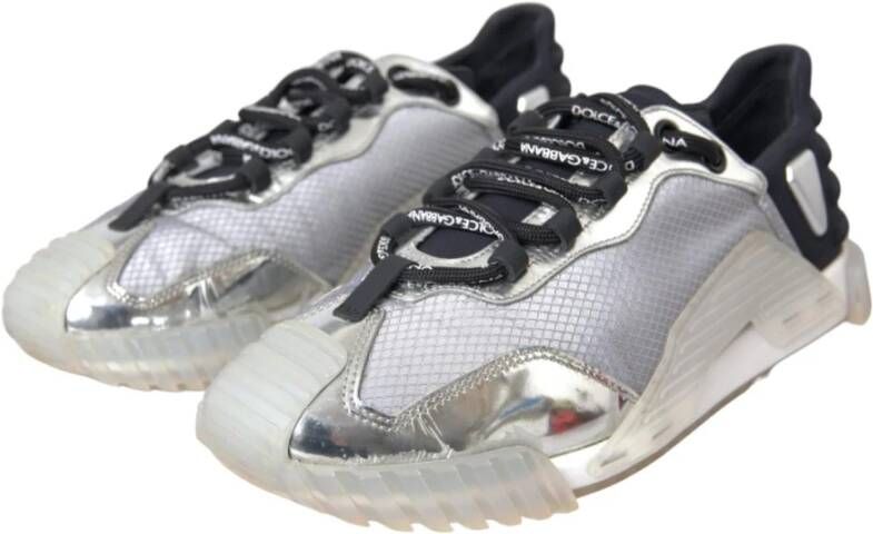 Dolce & Gabbana Zilver Zwart Nylon Lage Top Sneakers Gray Heren