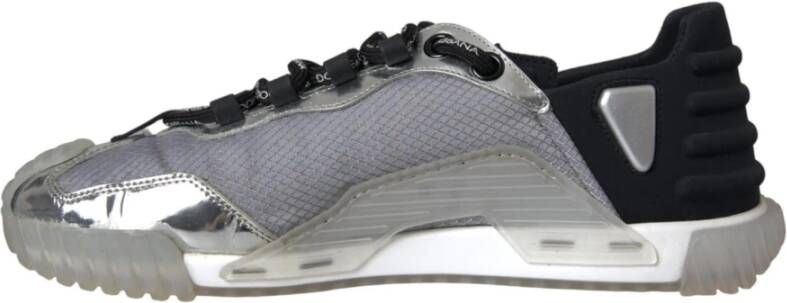 Dolce & Gabbana Zilver Zwart Nylon Lage Top Sneakers Gray Heren