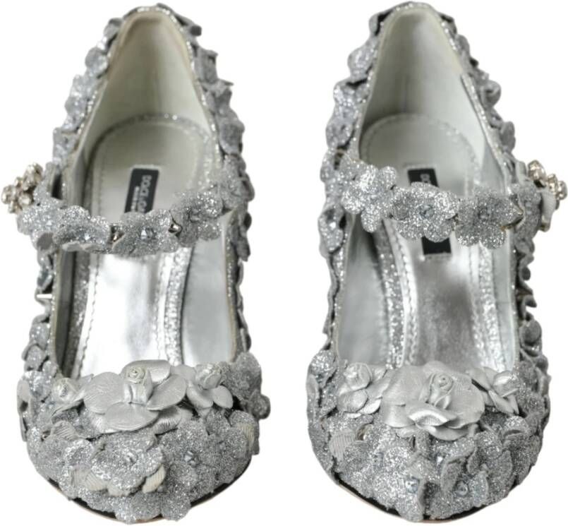 Dolce & Gabbana Zilveren Bloemen Kristal Mary Jane Pumps Gray Dames