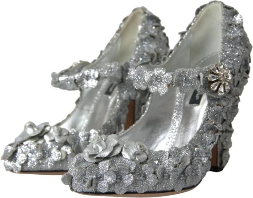 Dolce & Gabbana Zilveren Bloemen Kristal Mary Jane Pumps Gray Dames