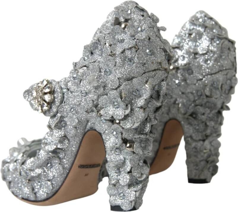 Dolce & Gabbana Zilveren Bloemen Kristal Mary Jane Pumps Gray Dames