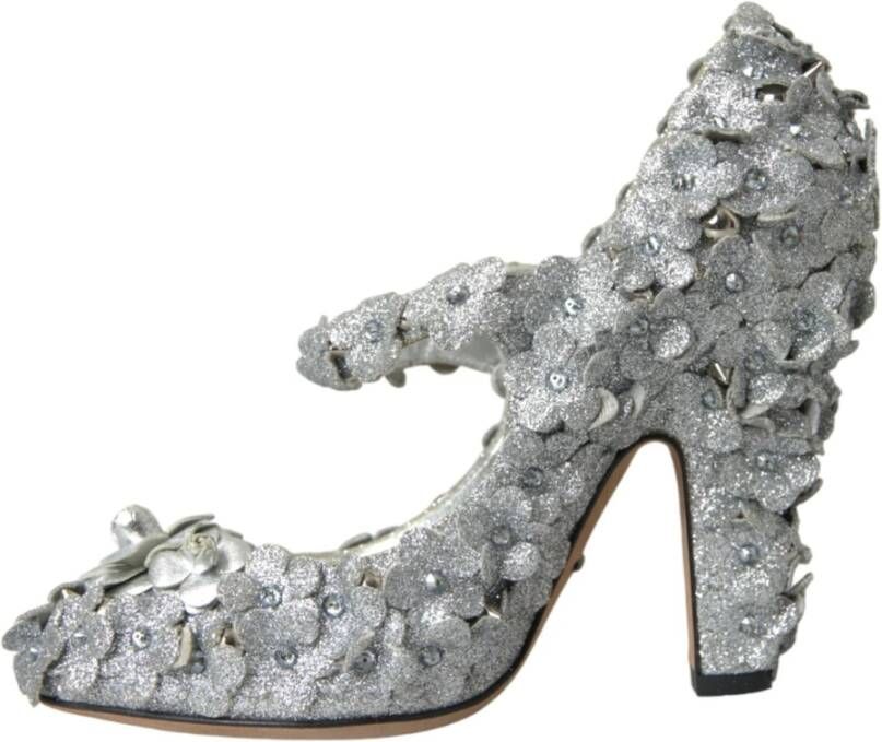 Dolce & Gabbana Zilveren Bloemen Kristal Mary Jane Pumps Gray Dames