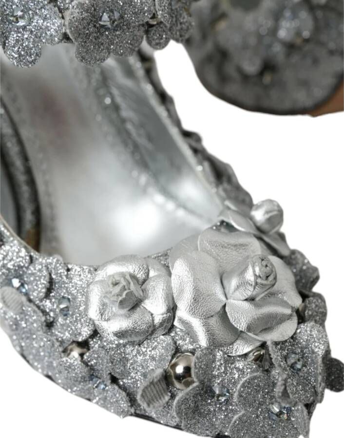 Dolce & Gabbana Zilveren Bloemen Kristal Mary Jane Pumps Gray Dames