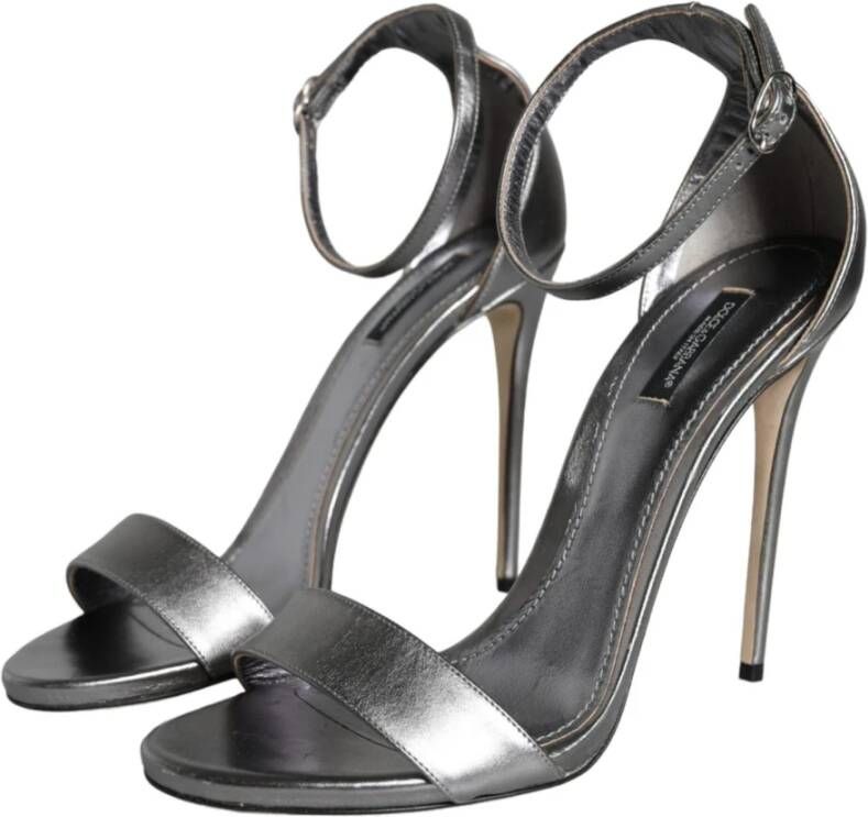 Dolce & Gabbana Zilveren Enkelband Hakken Sandalen Gray Dames