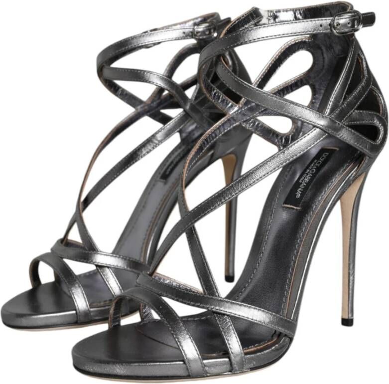 Dolce & Gabbana Zilveren Enkelband Hakken Sandalen Gray Dames