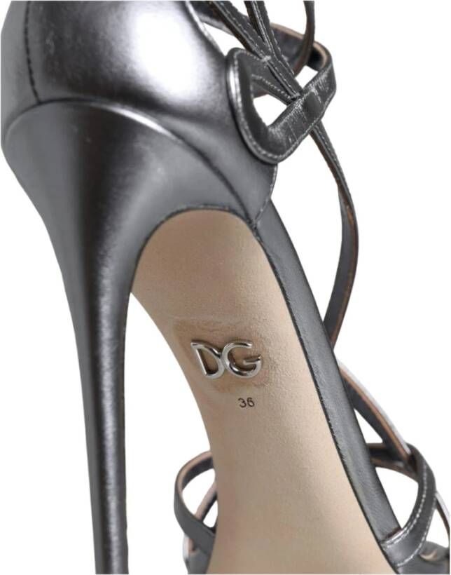 Dolce & Gabbana Zilveren Enkelband Hakken Sandalen Gray Dames