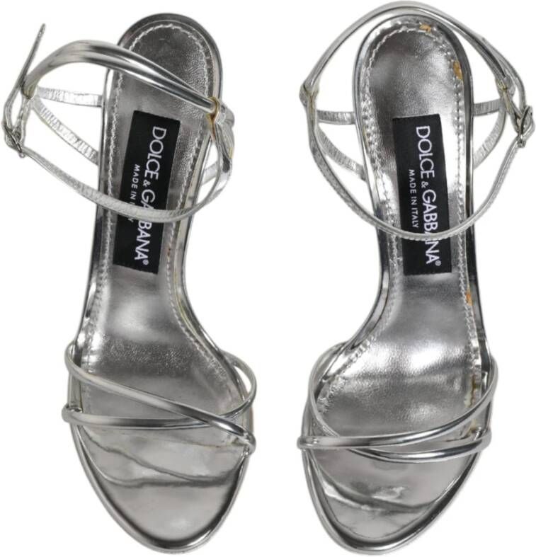 Dolce & Gabbana Zilveren Enkelband Leren Sandalen Gray Dames