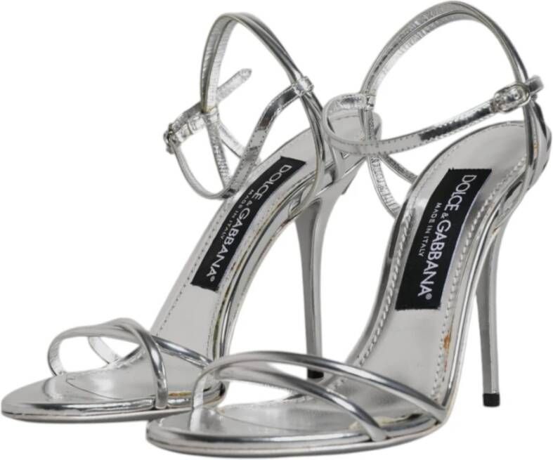 Dolce & Gabbana Zilveren Enkelband Leren Sandalen Gray Dames