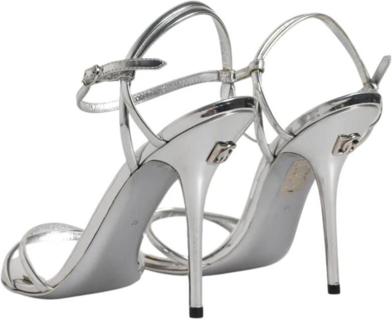 Dolce & Gabbana Zilveren Enkelband Leren Sandalen Gray Dames