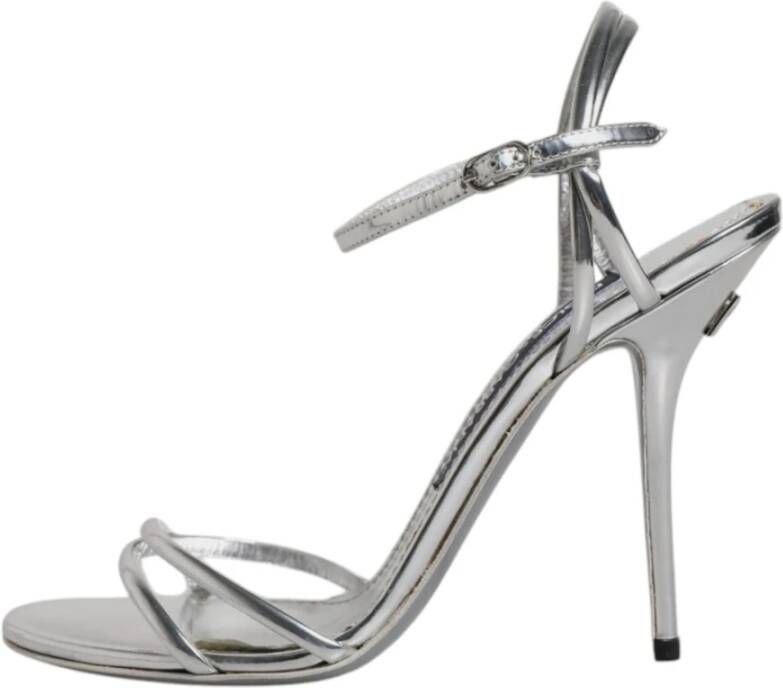 Dolce & Gabbana Zilveren Enkelband Leren Sandalen Gray Dames