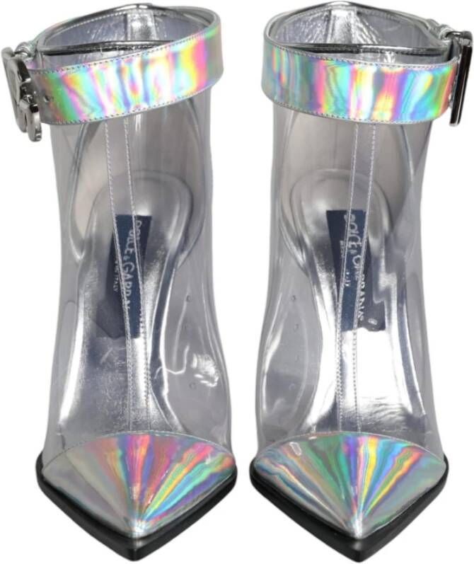 Dolce & Gabbana Zilveren Iridescent PVC Enkellaarzen met Gesp Gray Dames