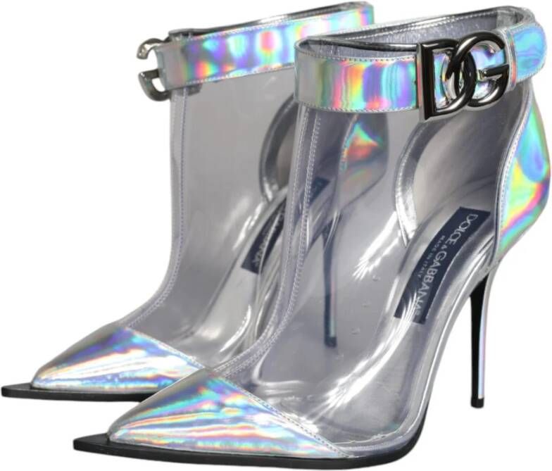 Dolce & Gabbana Zilveren Iridescent PVC Enkellaarzen met Gesp Gray Dames