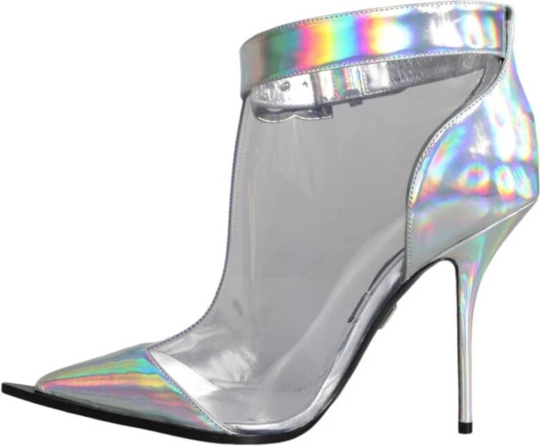 Dolce & Gabbana Zilveren Iridescent PVC Enkellaarzen met Gesp Gray Dames