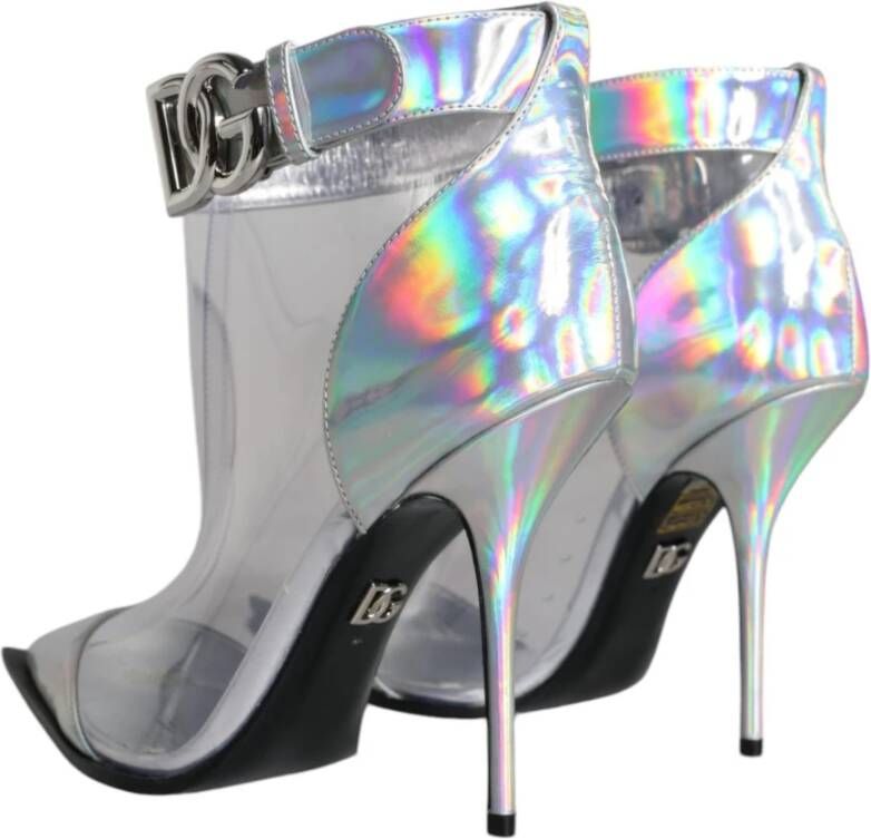 Dolce & Gabbana Zilveren Iridescent PVC Enkellaarzen met Gesp Gray Dames