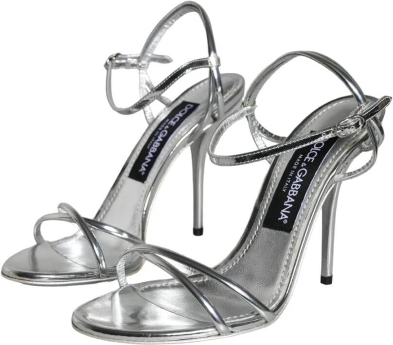 Dolce & Gabbana Zilveren Keira Leren Enkelband Sandalen Gray Dames