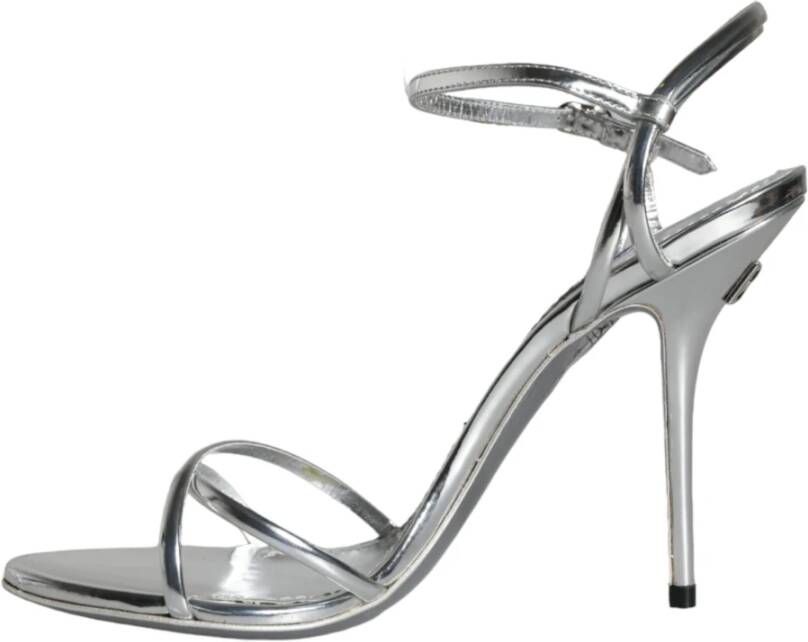 Dolce & Gabbana Zilveren Keira Leren Enkelband Sandalen Gray Dames