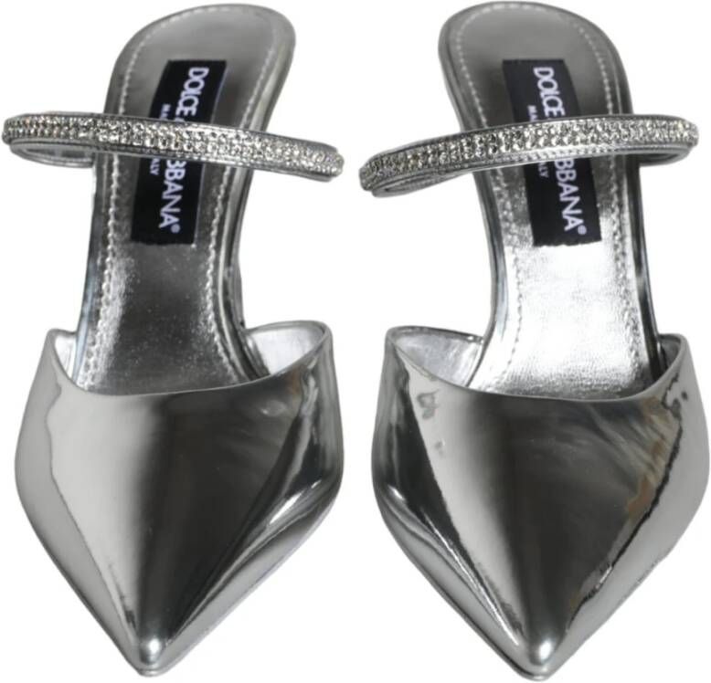 Dolce & Gabbana Zilveren Kristal Leren Instap Sandalen Gray Dames