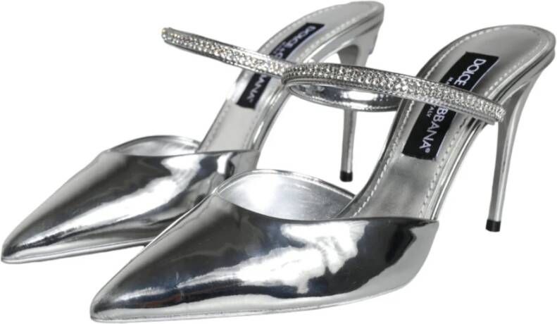 Dolce & Gabbana Zilveren Kristal Leren Instap Sandalen Gray Dames