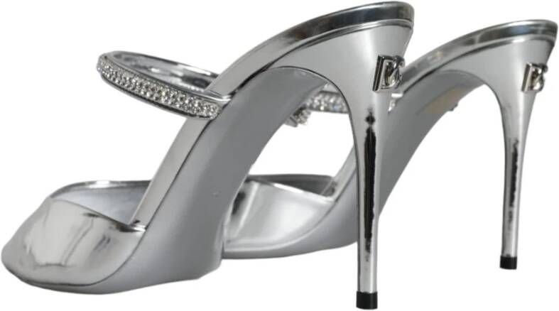 Dolce & Gabbana Zilveren Kristal Leren Instap Sandalen Gray Dames