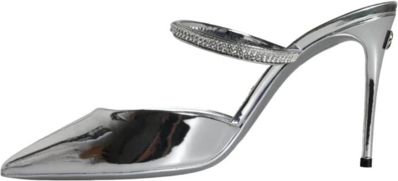 Dolce & Gabbana Zilveren Kristal Leren Instap Sandalen Gray Dames