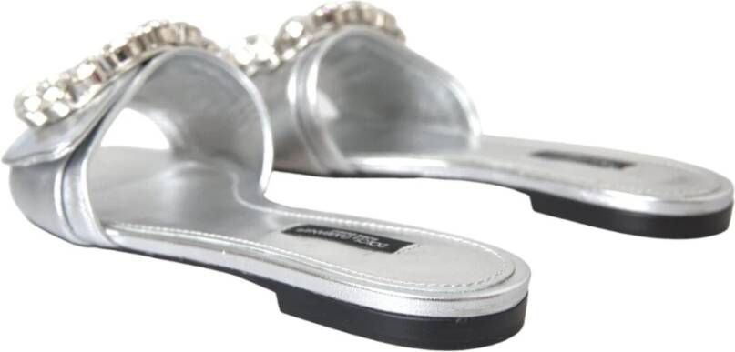 Dolce & Gabbana Zilveren Kristal Leren Platte Sandalen Gray Dames