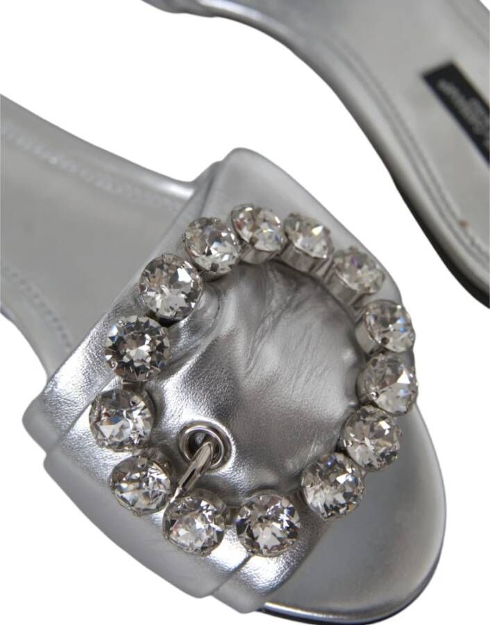 Dolce & Gabbana Zilveren Kristal Leren Platte Sandalen Gray Dames