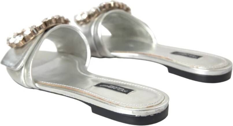 Dolce & Gabbana Zilveren Kristal Leren Platte Sandalen Gray Dames