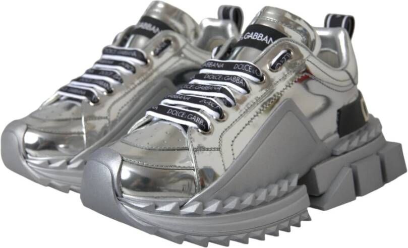 Dolce & Gabbana Zilveren Lederen Super Queen Sneakers Schoenen Gray Dames