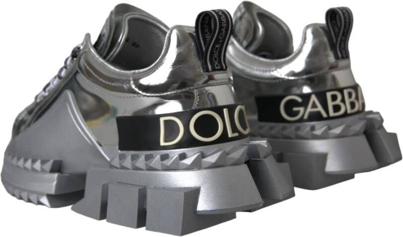 Dolce & Gabbana Zilveren Lederen Super Queen Sneakers Schoenen Gray Dames