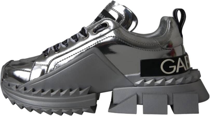 Dolce & Gabbana Zilveren Lederen Super Queen Sneakers Schoenen Gray Dames