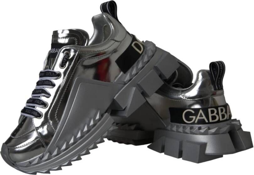 Dolce & Gabbana Zilveren Lederen Super Queen Sneakers Schoenen Gray Dames