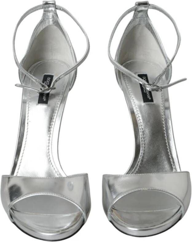 Dolce & Gabbana Zilveren Leren Enkelband Sandalen Gray Dames