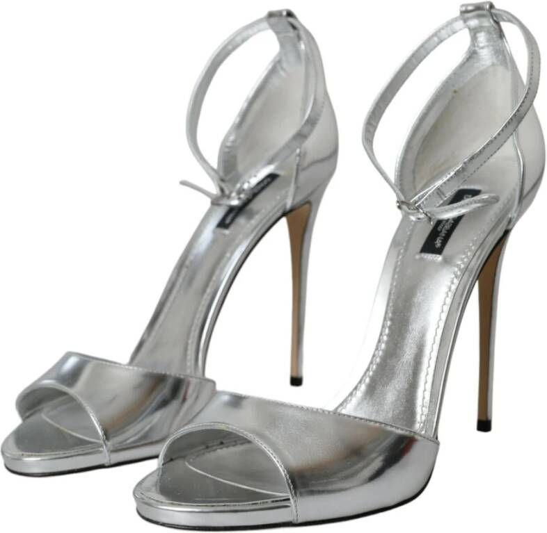 Dolce & Gabbana Zilveren Leren Enkelband Sandalen Gray Dames