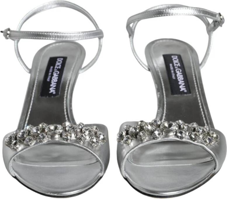 Dolce & Gabbana Zilveren Leren Enkelband Sandalen Gray Dames