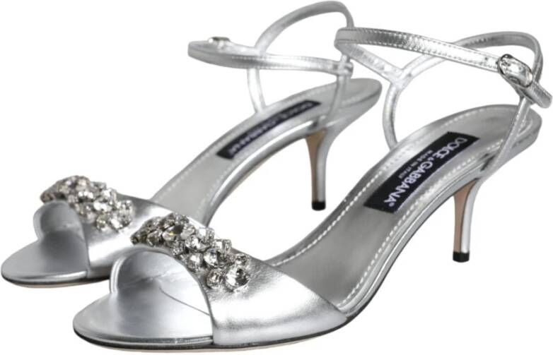 Dolce & Gabbana Zilveren Leren Enkelband Sandalen Gray Dames