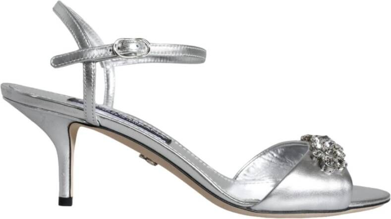 Dolce & Gabbana Zilveren Leren Enkelband Sandalen Gray Dames