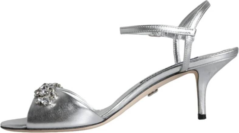 Dolce & Gabbana Zilveren Leren Enkelband Sandalen Gray Dames