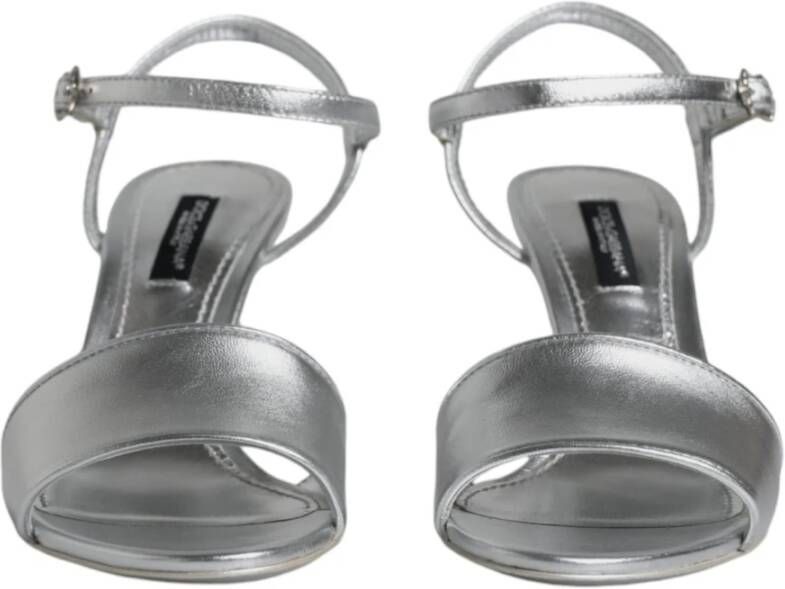 Dolce & Gabbana Zilveren leren hakken sandalen met logo Gray Dames