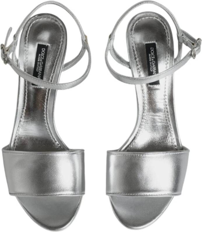 Dolce & Gabbana Zilveren leren hakken sandalen met logo Gray Dames