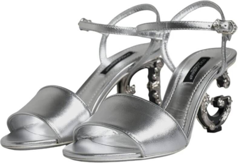 Dolce & Gabbana Zilveren leren hakken sandalen met logo Gray Dames