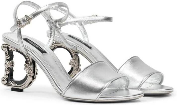 Dolce & Gabbana Zilveren Leren Strappy Sandaal Gray Dames