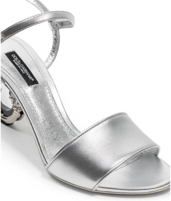 Dolce & Gabbana Zilveren Leren Strappy Sandaal Gray Dames