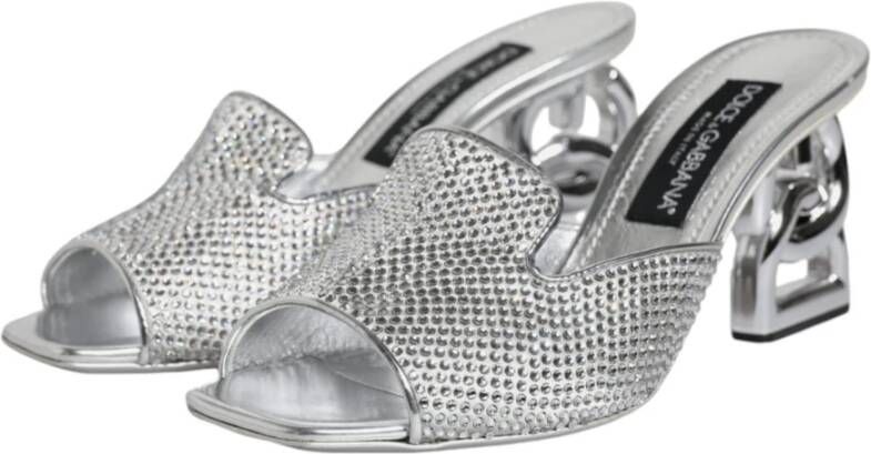 Dolce & Gabbana Zilveren Logo Hakken Slide Sandalen Gray Dames