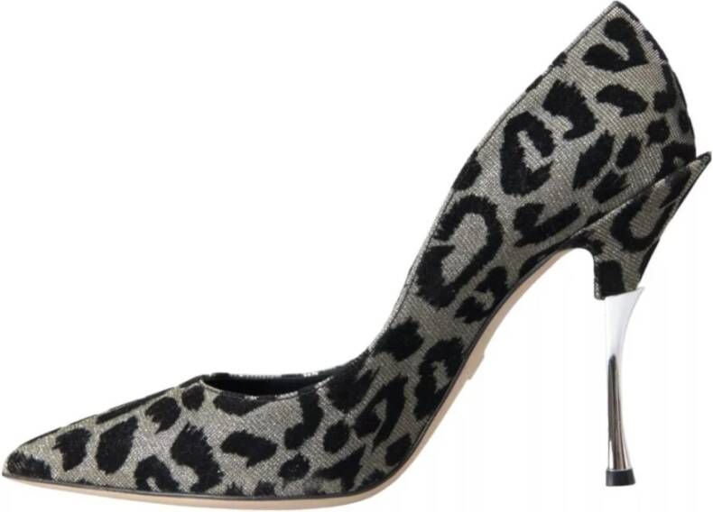 Dolce & Gabbana Zilveren luipaardprint kalfsleren pump Black Dames