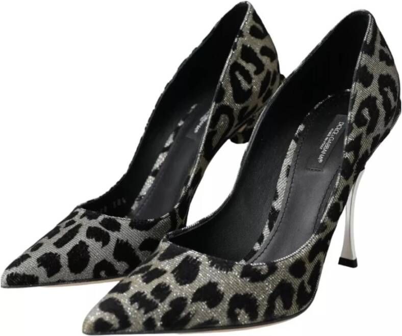 Dolce & Gabbana Zilveren luipaardprint kalfsleren pump Black Dames