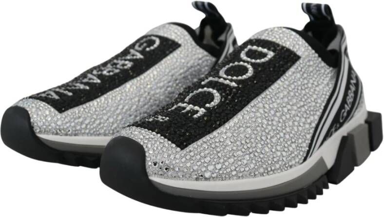 Dolce & Gabbana Zilveren Rhinestone Slip-on Sneakers Grijs Dames